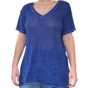 NWOT Semi Sheer V Neck Blue Tee